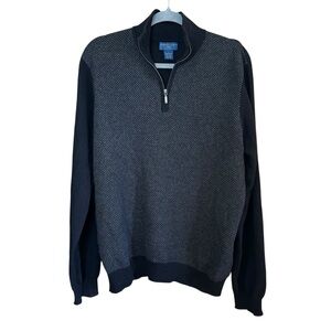 Joseph & Lyman Cashmere Quarter Zip Sweater Checkered Black & Gray Sz L